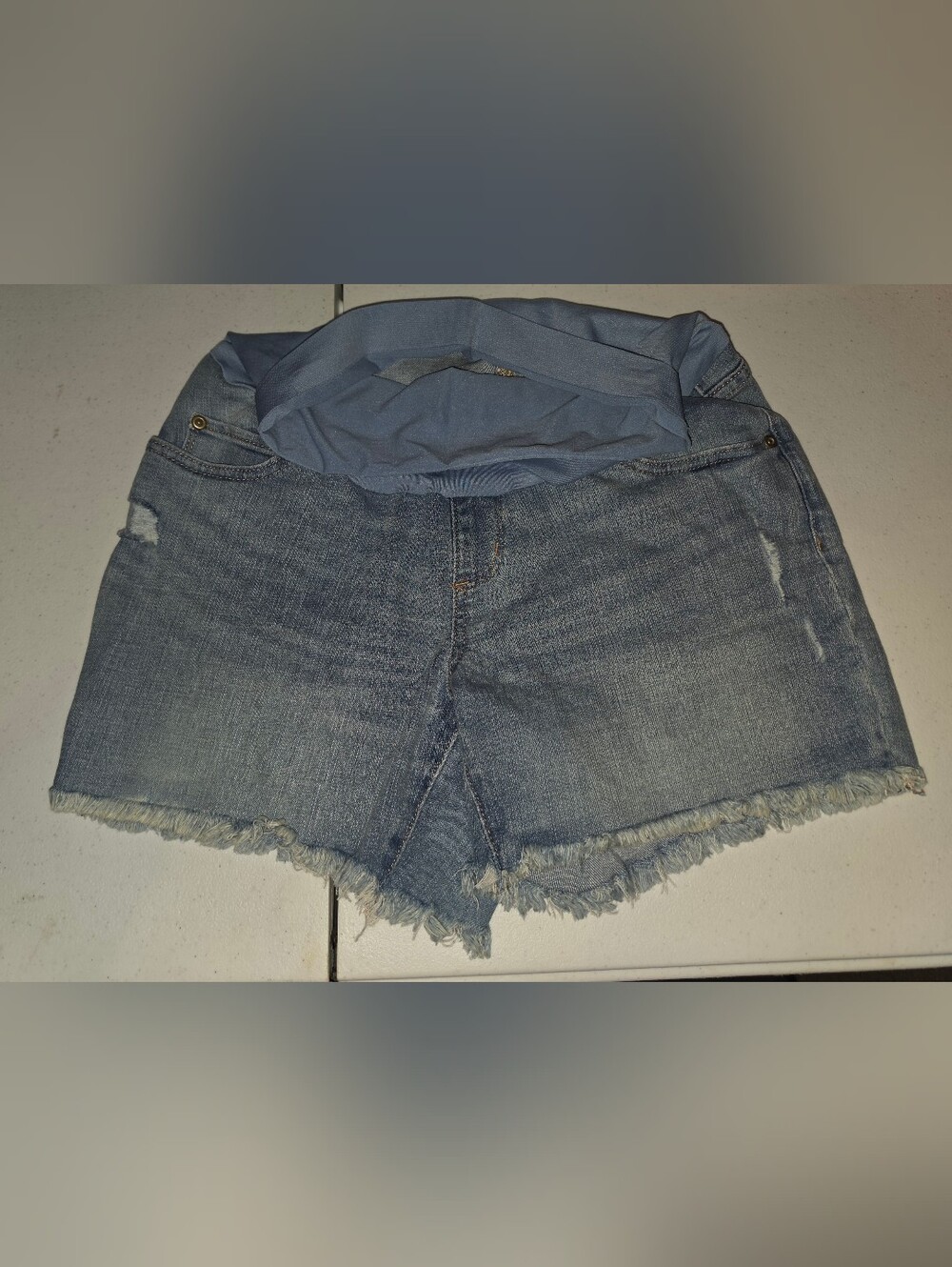 Maternity Denim Shorts with Stretch Panel - Light Blue